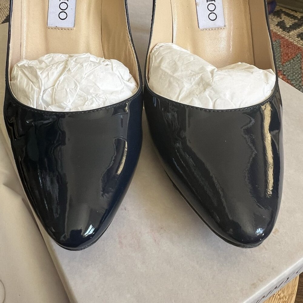 Jimmy Choo MEI Navy Patent Leather Almond Toe Pump Heels - Picture 4 of 15